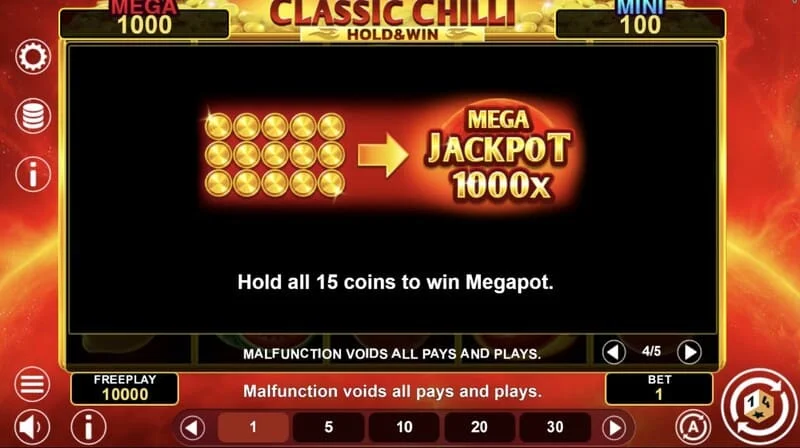 Classic Chilli Hold & Win - होल्ड राउंड में चिपके हुए प्रतीक